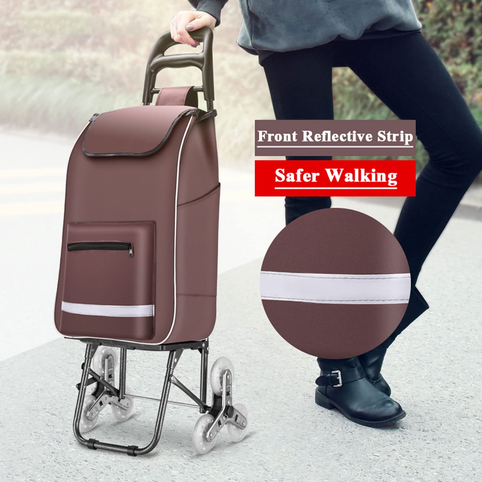 Carrello per la spesa per salire le scale, resistente, impermeabile, con striscia di sicurezza riflettente, portatile, durevole, ideale per shopping e commissioni