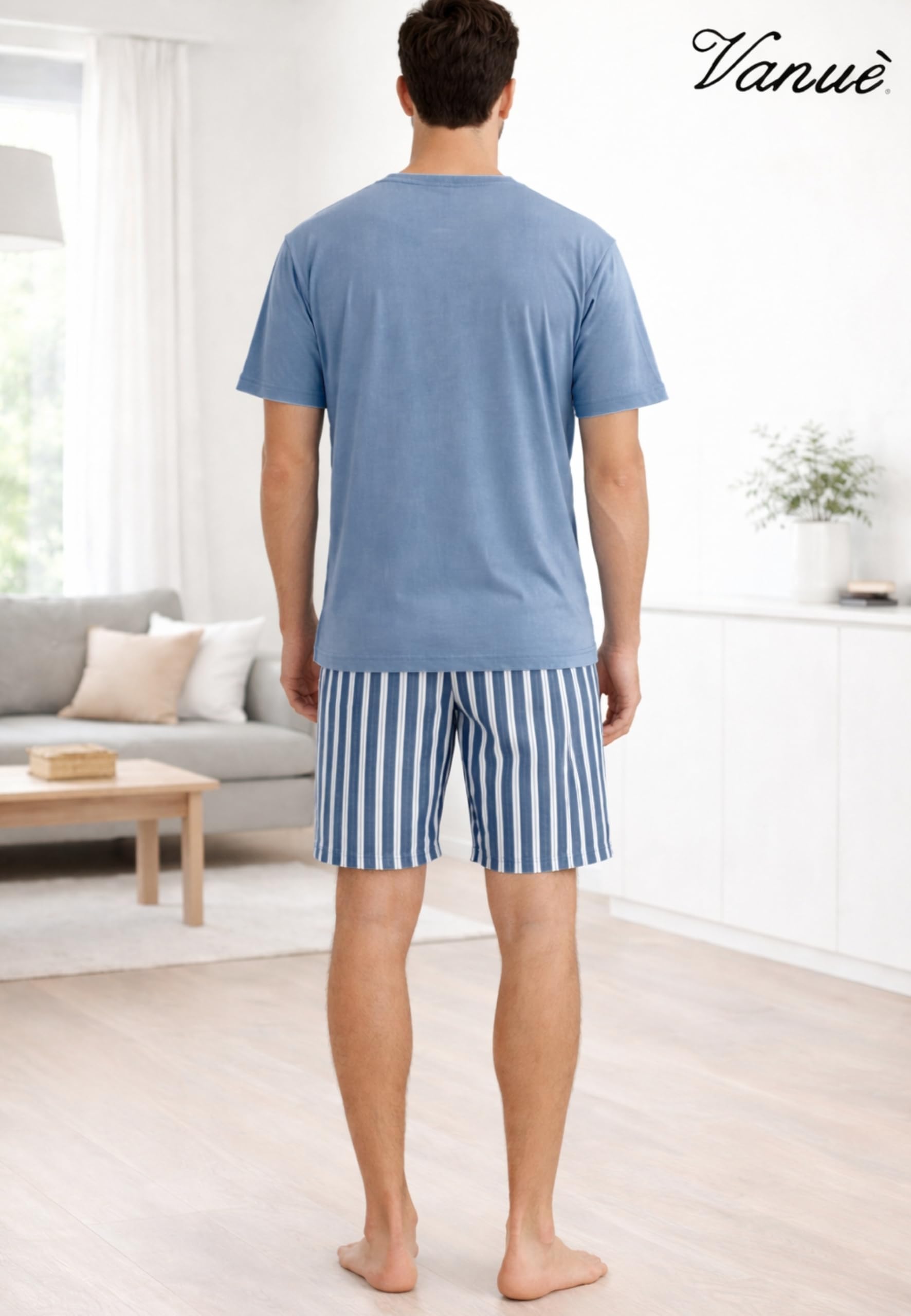 Intimitaly Vanuè - Pigiama Corto Uomo Estivo, Cotone Leggero, Maglia e Pantalone, Comfort-Fit, Traspirante - 3