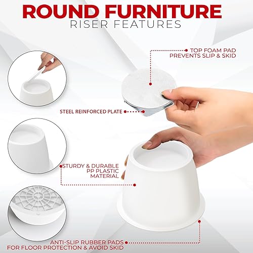 Miniatura 8 de Utopia Bedding Elevadores de cama de 3 pulgadas, paquete de 8, elevadores redondos para muebles con espuma antideslizante superior con placa de