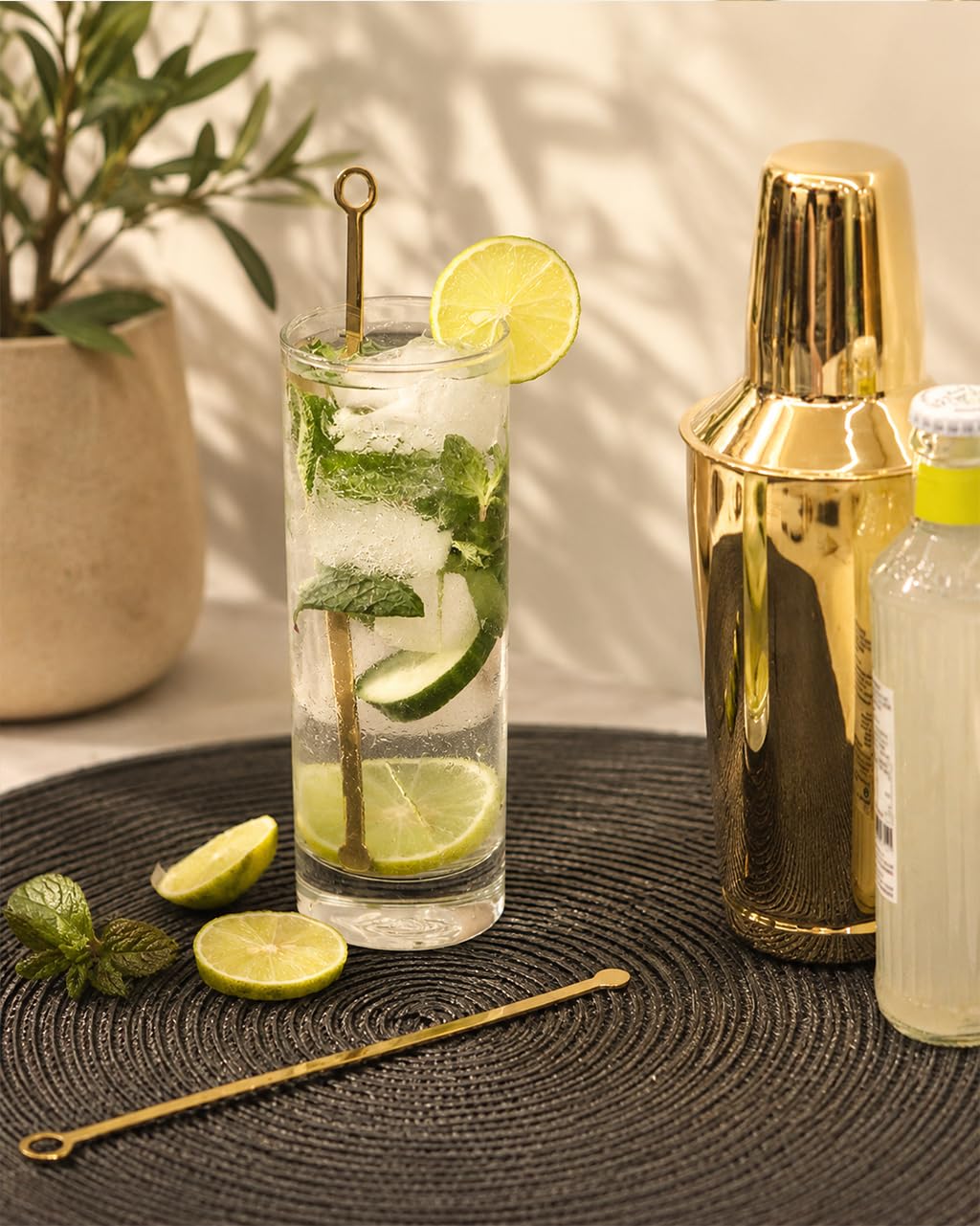 Stainless Steel Flat Drink Stirrer Set of 4 | PVD Coated Beverage Mixer with Decorative Round Detail | Coffee Tea Juice Mocktail Cocktail Bar Accessories-image-30