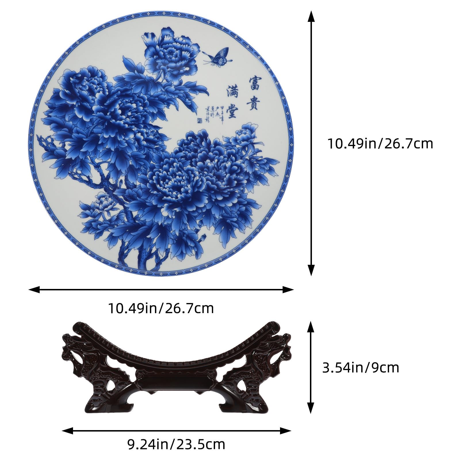 Plato Decorativo Efecto Decorativo Suave y Seguro con Soporte de Madera de Cerámica Azul para Obsequio y Decoración del Hogar