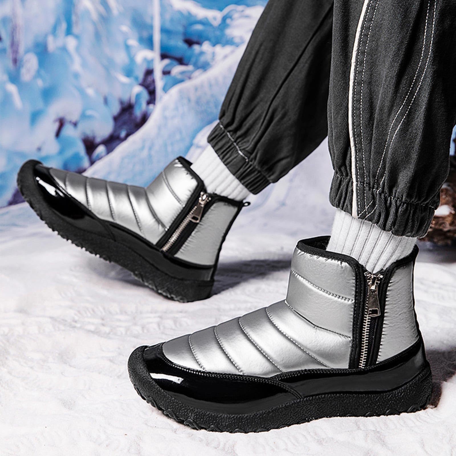 Schneestiefel Herren Gefüttert Winterstiefel Mit Zipper Warm Halbstiefel