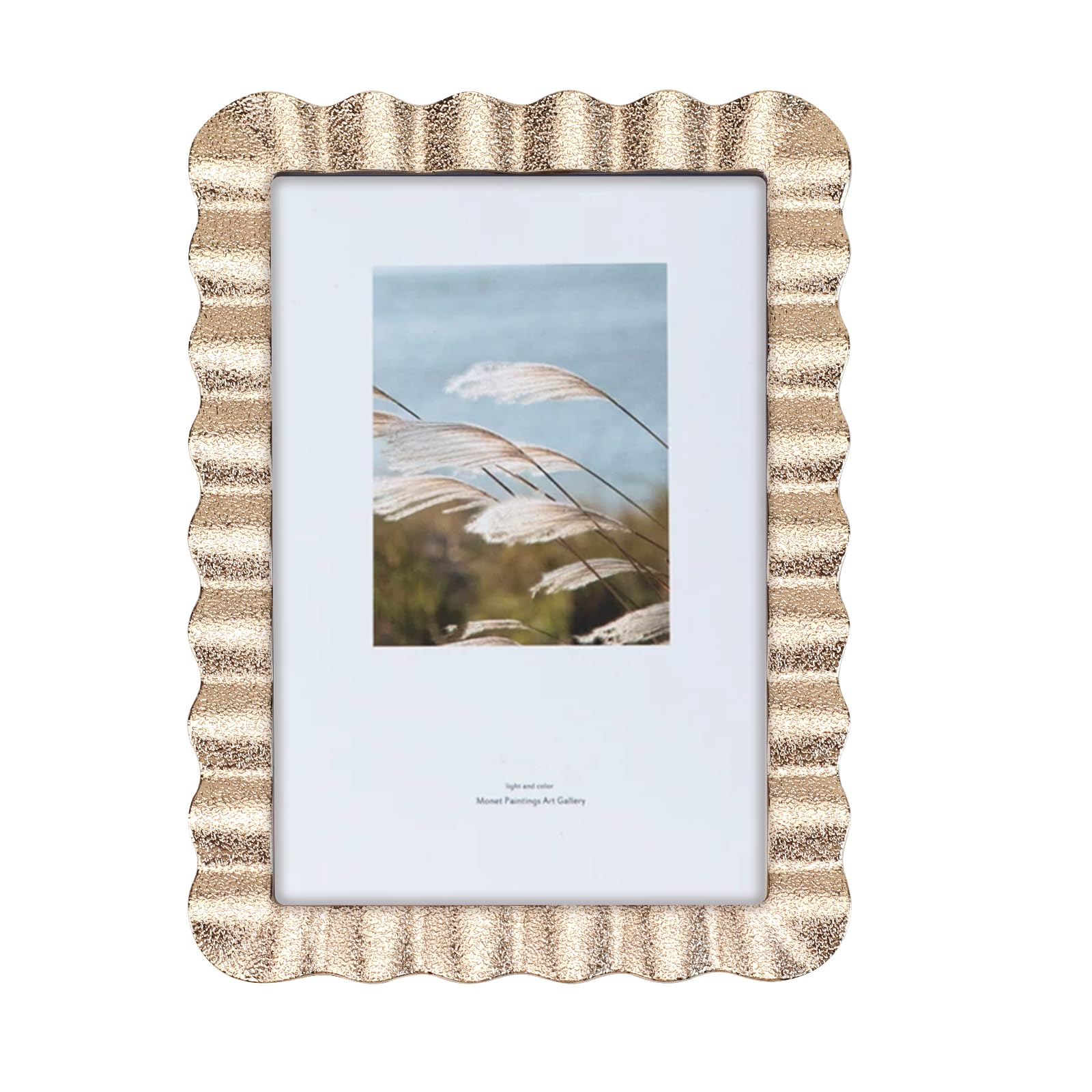 Essovee 4X6 Metal Picture Frame with HD-Tempered Glass,Gold Wave Photo Frame with Velvet Back,Simple Picture Frame for Tabletop and Wall Mount Display(Gold)
