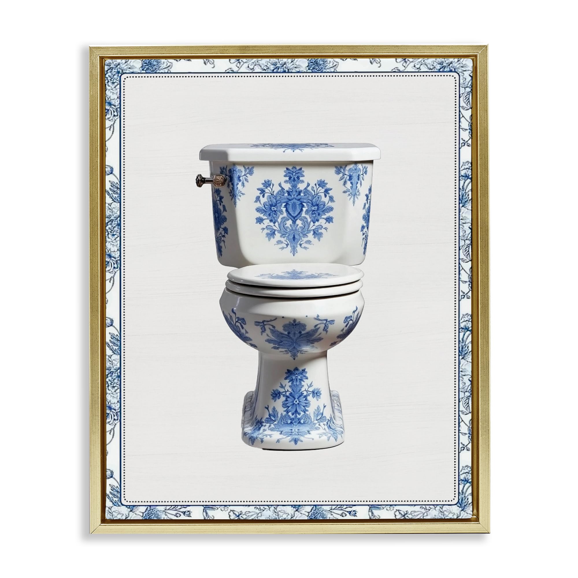 'Vintage Chinoiserie Toilet'| Floating Frame Canvas Art