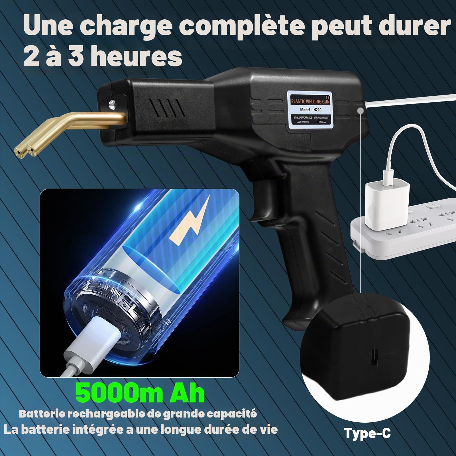200W Soudure Plastique，avec 1050 pièces Hot Stapler 5000mAh USB Batterie Soudeuse Plastique Rechargeable Kit, Sans fil Kit de Réparation de Pare-chocs de Voiture, Pour Réparer un Auto/Moto Pare-chocs