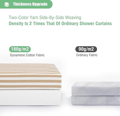 Miniatura 3 de Dynamene Cortina de ducha de tela beige, cortinas de ducha con borlas a rayas bohemias para baño, juego de cortina de ducha de lino bohemio