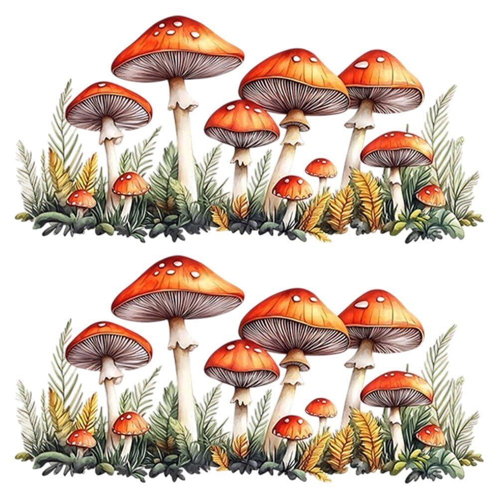 Fituenly 2pcs Woodland Mushroom Wall Decals Butterfly Mushrooms Wall Stickers Peel and Stick Wall Art Stickers for Girls Bedroom Nursery Living Room