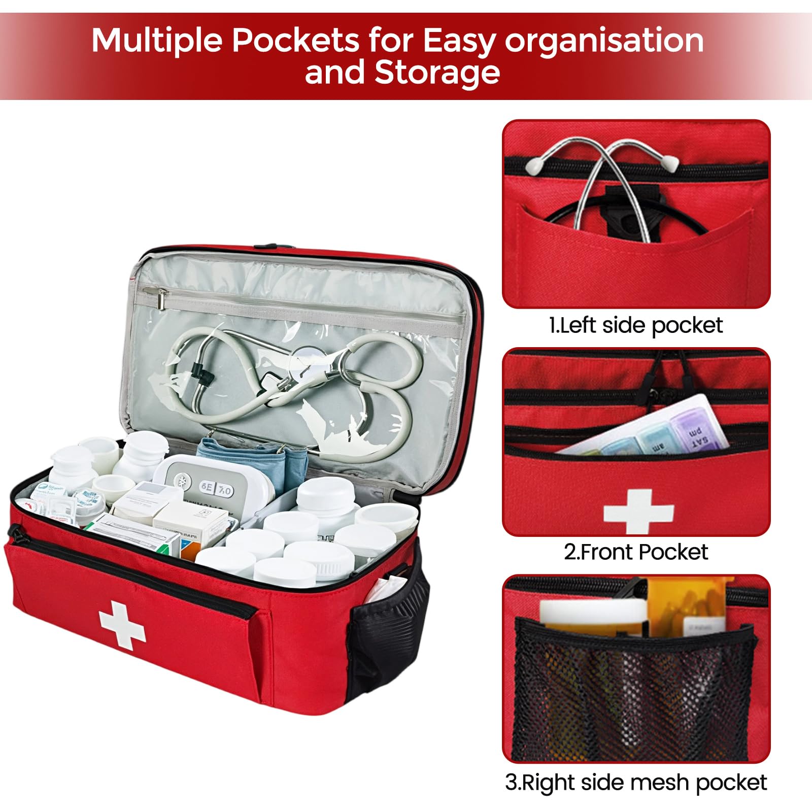 Yolispa Sac de premiers secours vide - Sac à médicaments portable - Sac à pharmacie de voyage - Capacité d'urgence - Sac de rangement médical pour la maison, les voyages, le camping, la randonnée