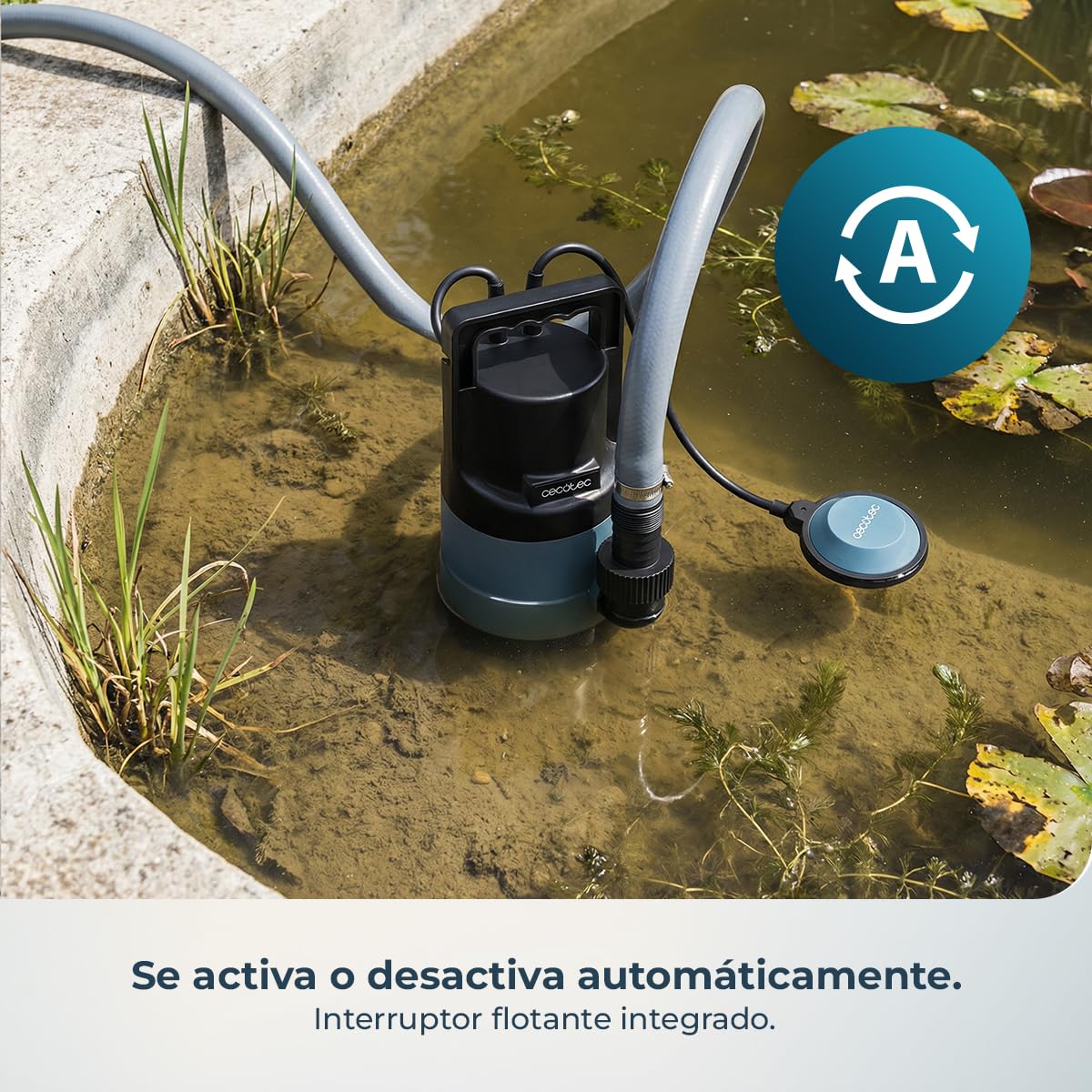 Cecotec Bomba de Aguas Sucias Axike 400 Dark. 400W, Caudal hasta 8000L/h, Altura Máx 5,5m, Profundidad 7m, Partículas hasta 25mm, Interruptor Flotante, IPX8, Cable 10m y Cuerda de Nylon 8m — view 7