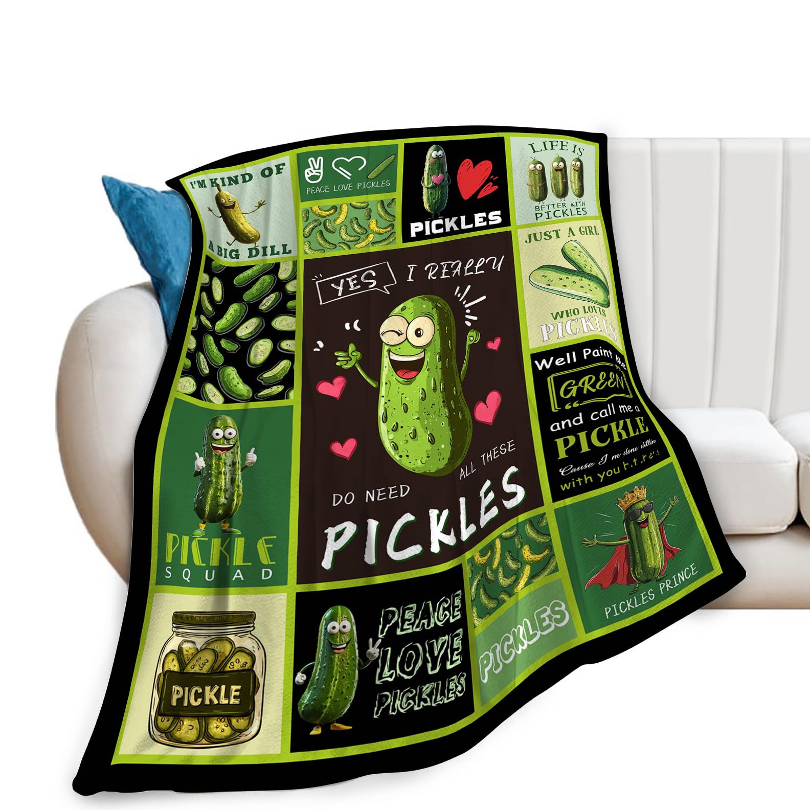 Pickle Blanket Pickle Collage Throw Blankets Funny Print Cozy Fleece Flannel Stuff Plush Lightweight Bedding Food Lover Gifts for Men Women Adults for Couch Sofa Bed Decor 40"X50"