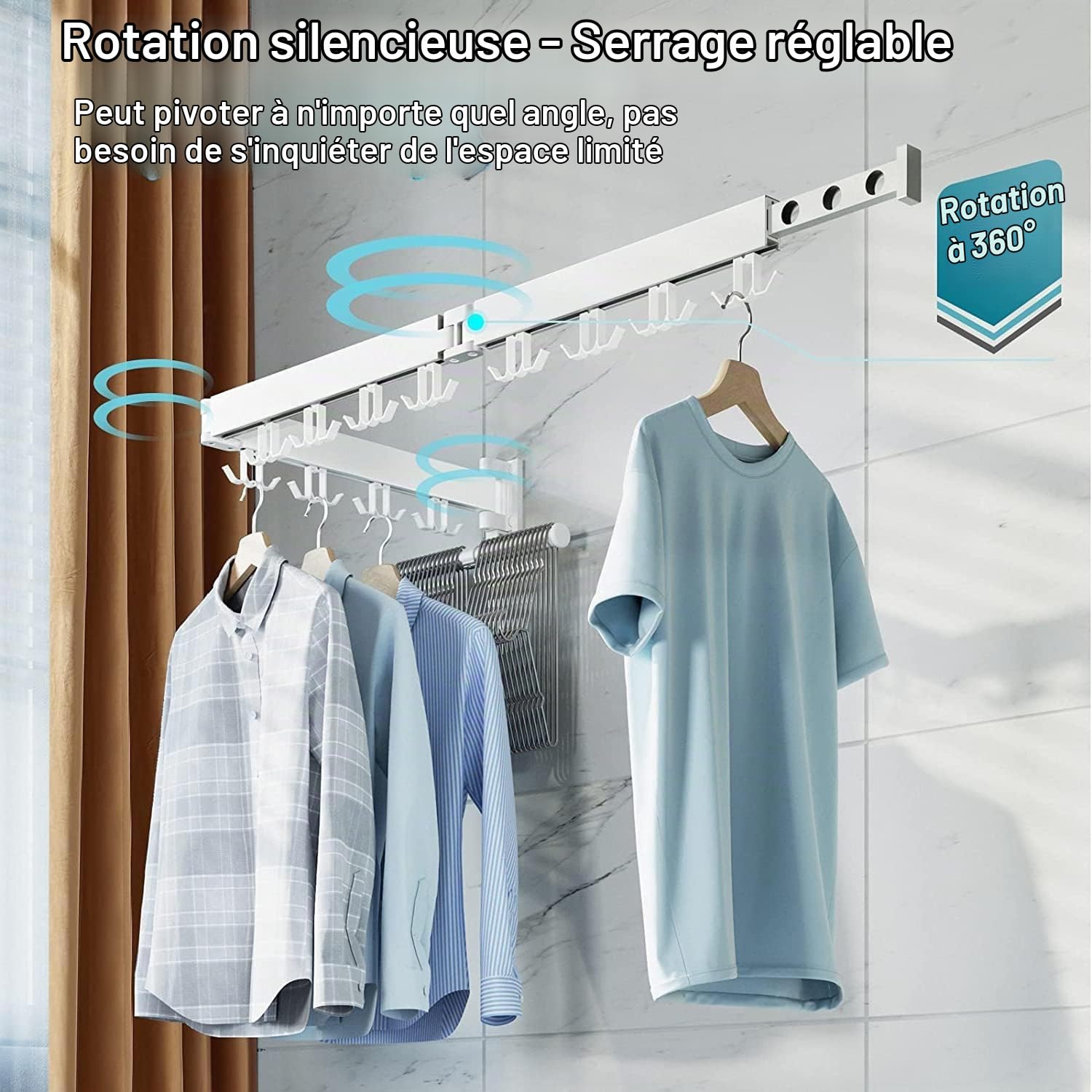 Honeyhouse Étendoir Mural, 3 Étages Cintre Mural Support de Séchage 120cm avec Pinces à Chaussettes & Bandes cintres, Porte-vêtements Pliable Mural pour Balcon, Linge, Armoire, Cuisine DJ01167 Blanc