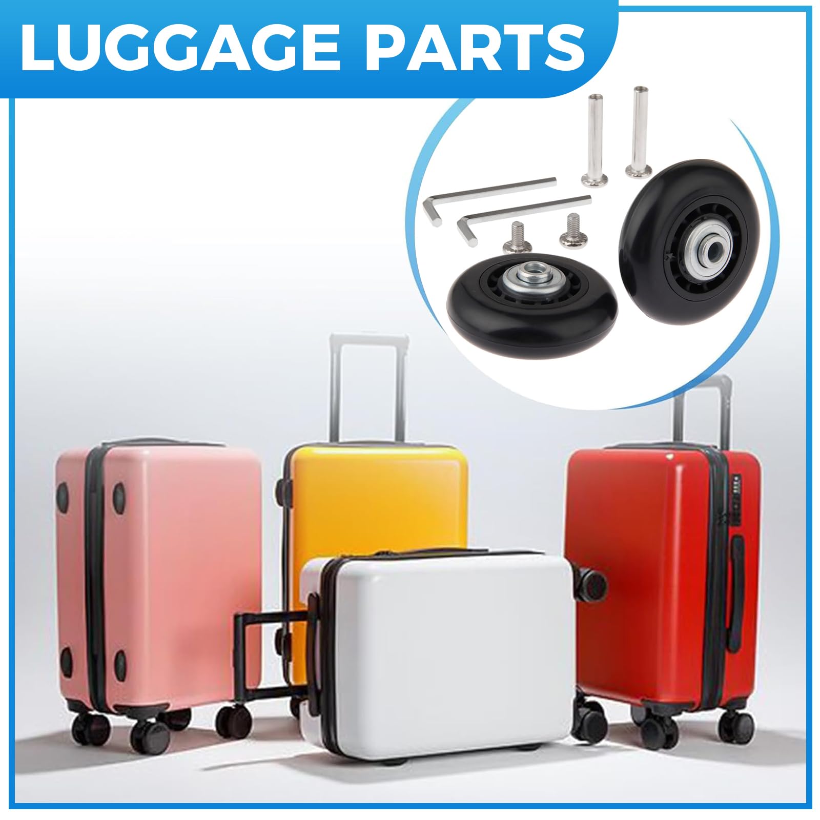2 Set Bagage koffer vervanging wielen assen en moersleutel reparatie set OD 60mm