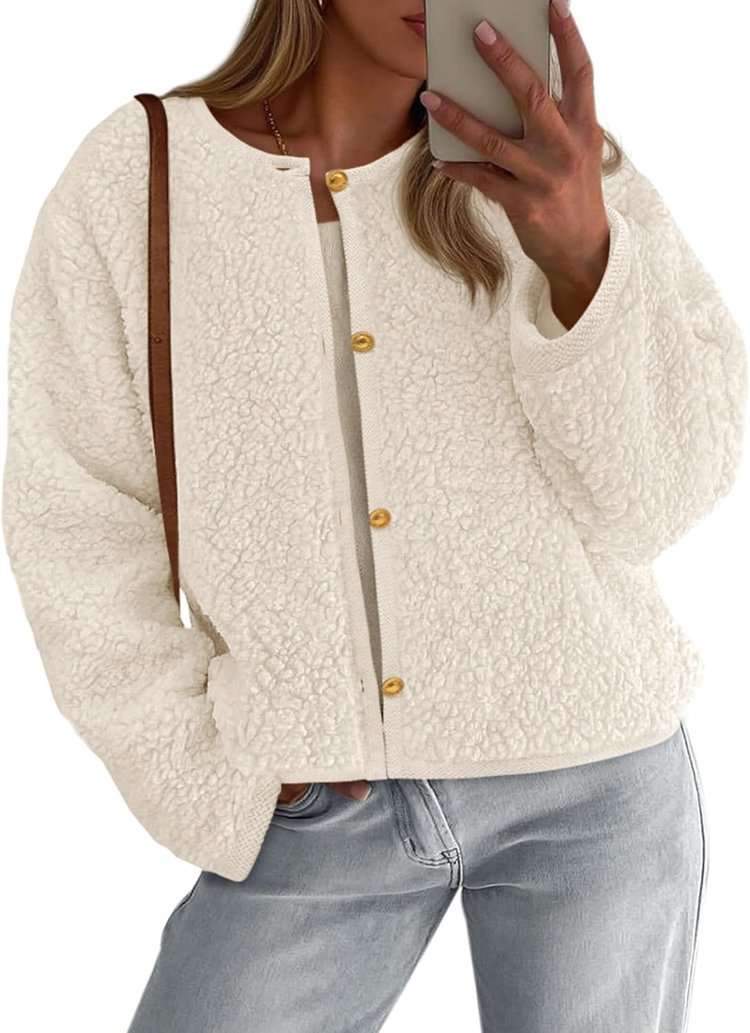 PRETTYGARDEN Women's 2025 Fall Fashion Clothes Trendy Fleece Sherpa Cropped Jackets Buttons Warm Casual Winter Faux Fur Coats