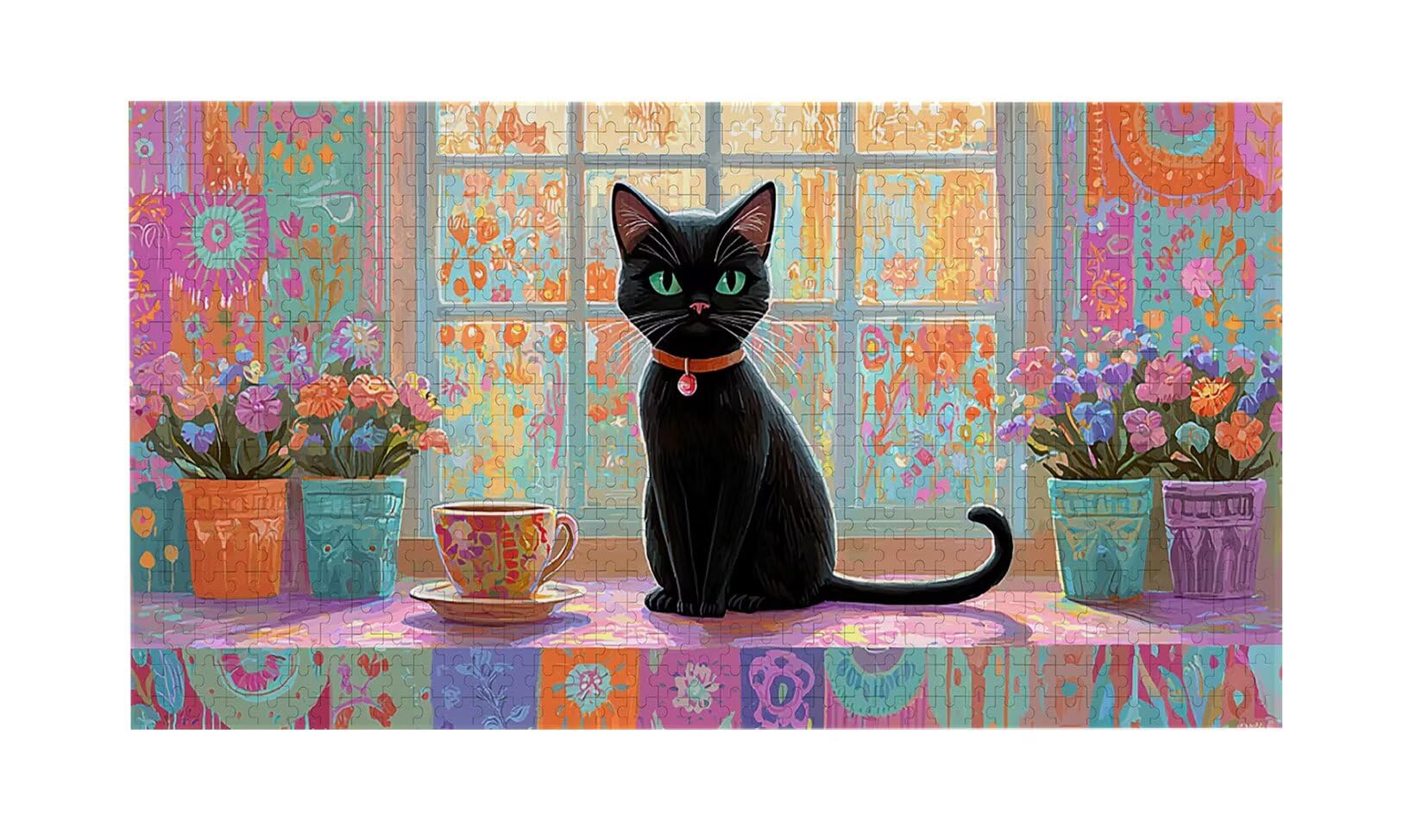 Puzzle dla dorosłych 1100 sztuk, doniczka dla kota puzzle, trudna, wyzwanie, puzzle idealnie pasują, napis na plecach, bez pudru, prezent dla seniorów (87x42 cm) v664