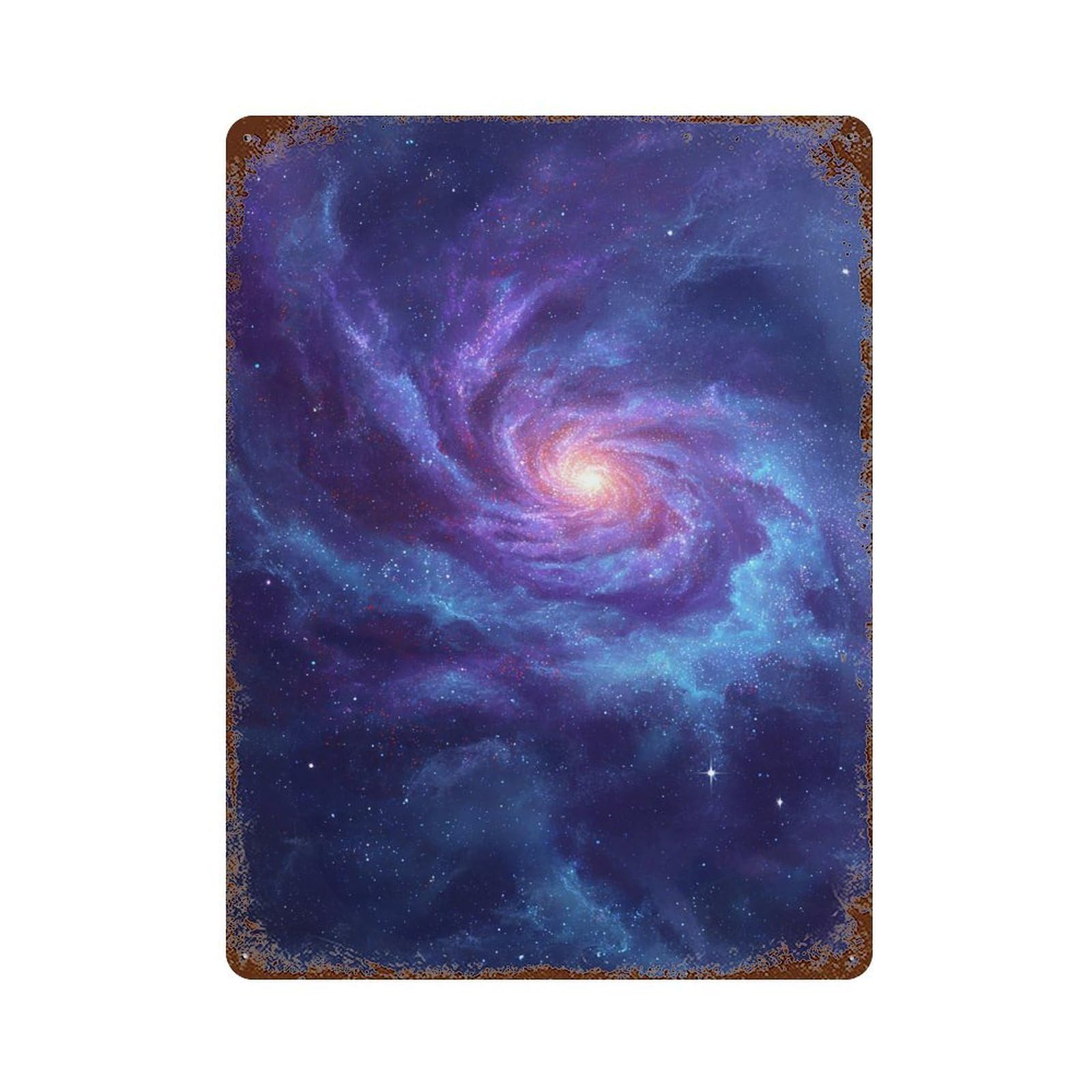 Cosmic Spiral Galaxy Rustic Tin Plaque 15.7"x11.8", Ideal for Patio, Garden Room And Bar Decor