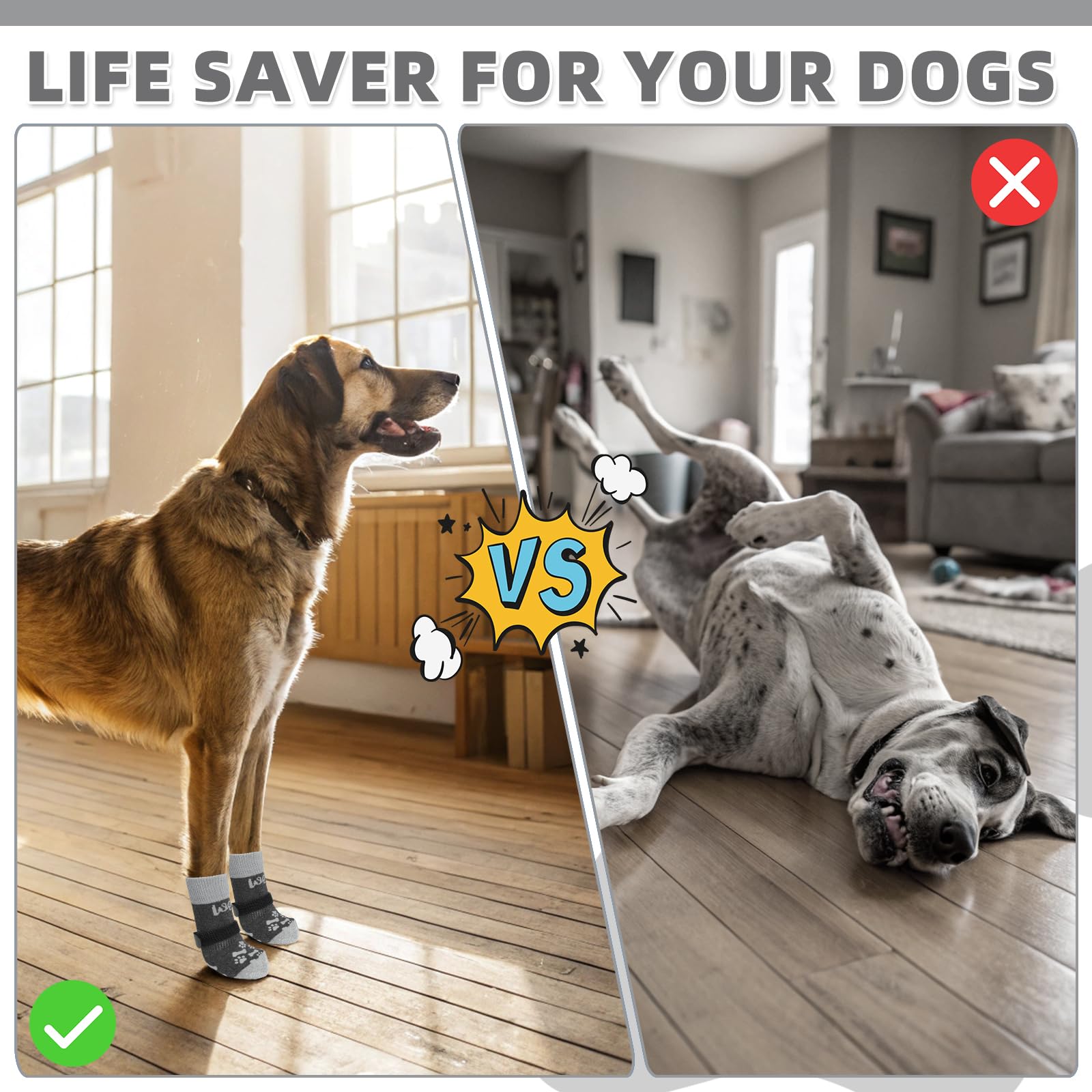 KOOLTAIL Dog Socks Shoes for Hot Pavement to Prevent Licking Paws, Winter Dog Boots&Paw Protector for Hardwood Floors Anti Slip,Traction Control Grip Booties for Small Medium Large Senior Dogs,Black M - image 4