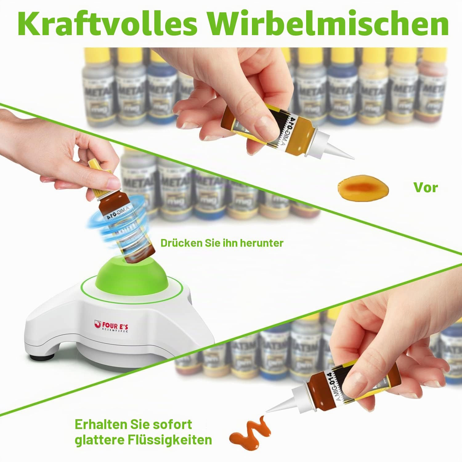 FOUR E'S SCIENTIFIC Vortex Mixer Farbmischer 5600UpM Farbschüttler für Miniaturenmaler und Airbrushkünstler zu Mini Acrylfarben von Citadel Vallejo Scale Skala beim Warhammer Malen