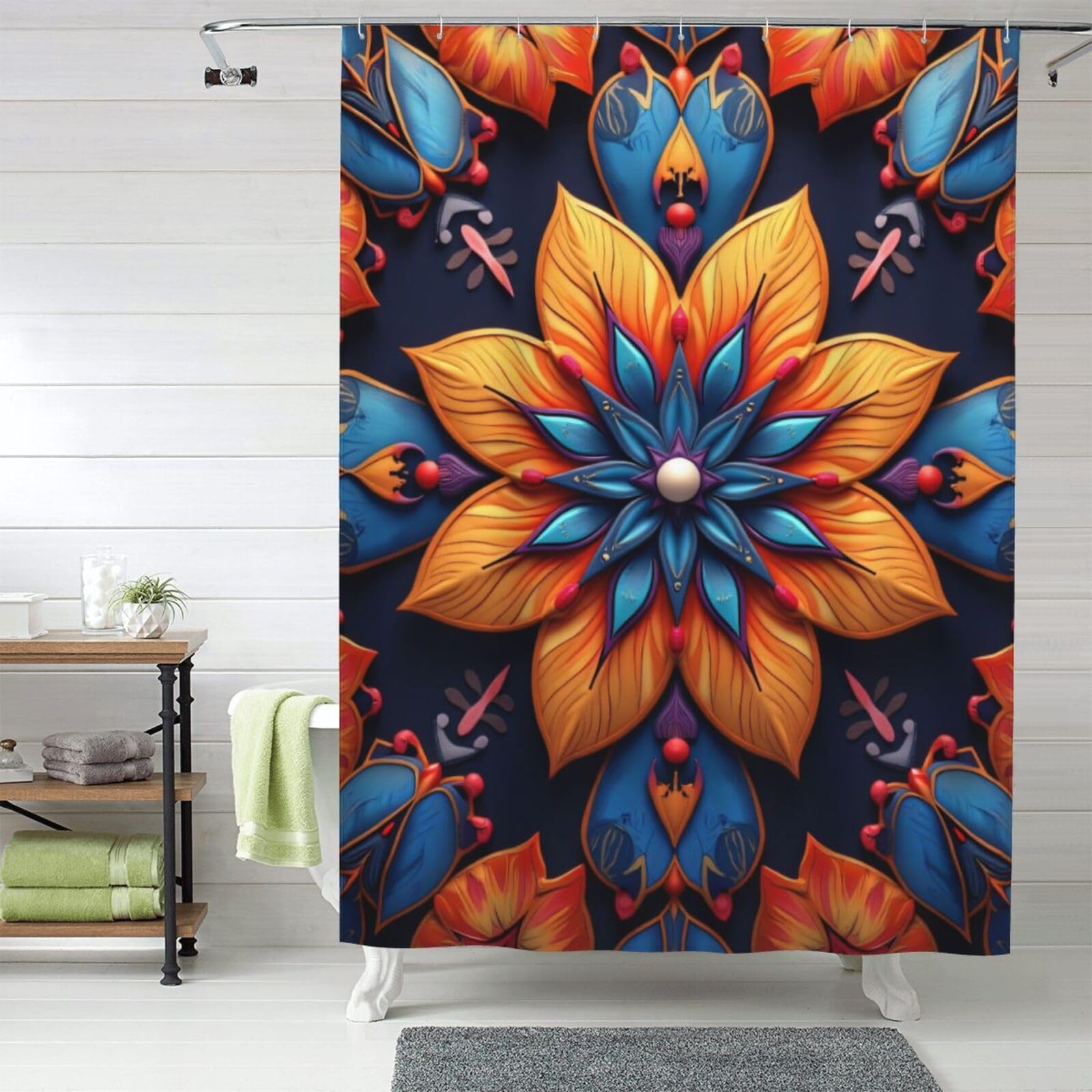 Rideau de douche épais et résistant n° 520 avec motif floral pour un style haut de gamme