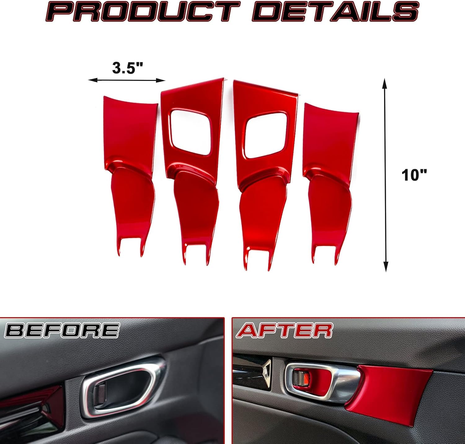 x xotic tech Red Car Inner Door Handle Bowl Cover Trim Compatible with Honda Civic 11th Gen 2022 2023 2024 2025 2026 Interior Accessories