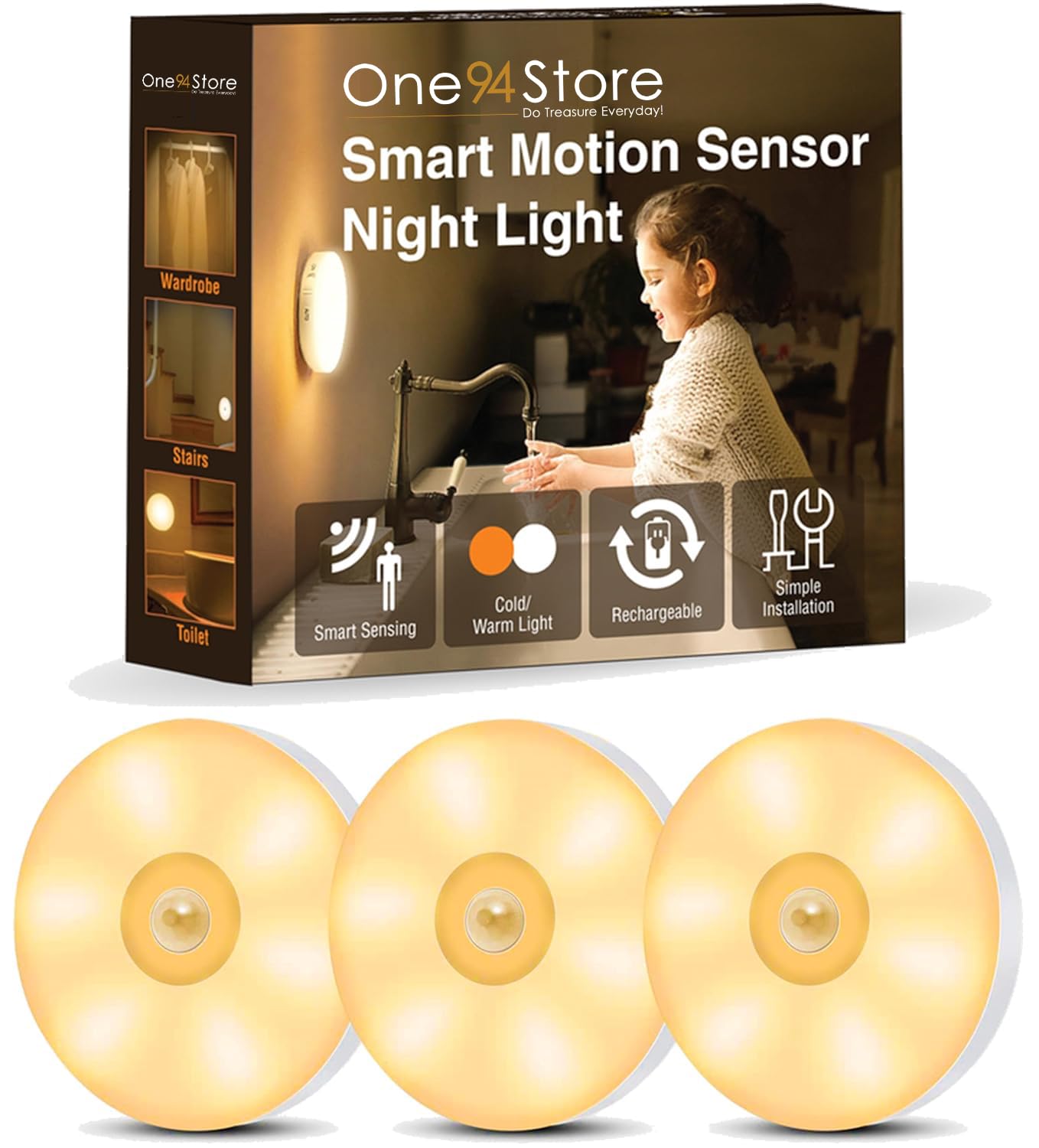 One94Store Motion Sensor Light for Home with USB Charging Self Adhesive Led Nightlight Rechargeable Body Sensor Wall Light for Wardrobe,Bedroom (Warm White,Pack of 3) - Plastic (B0BQC7F9VD) Amazon Price History, Amazon Price Tracker