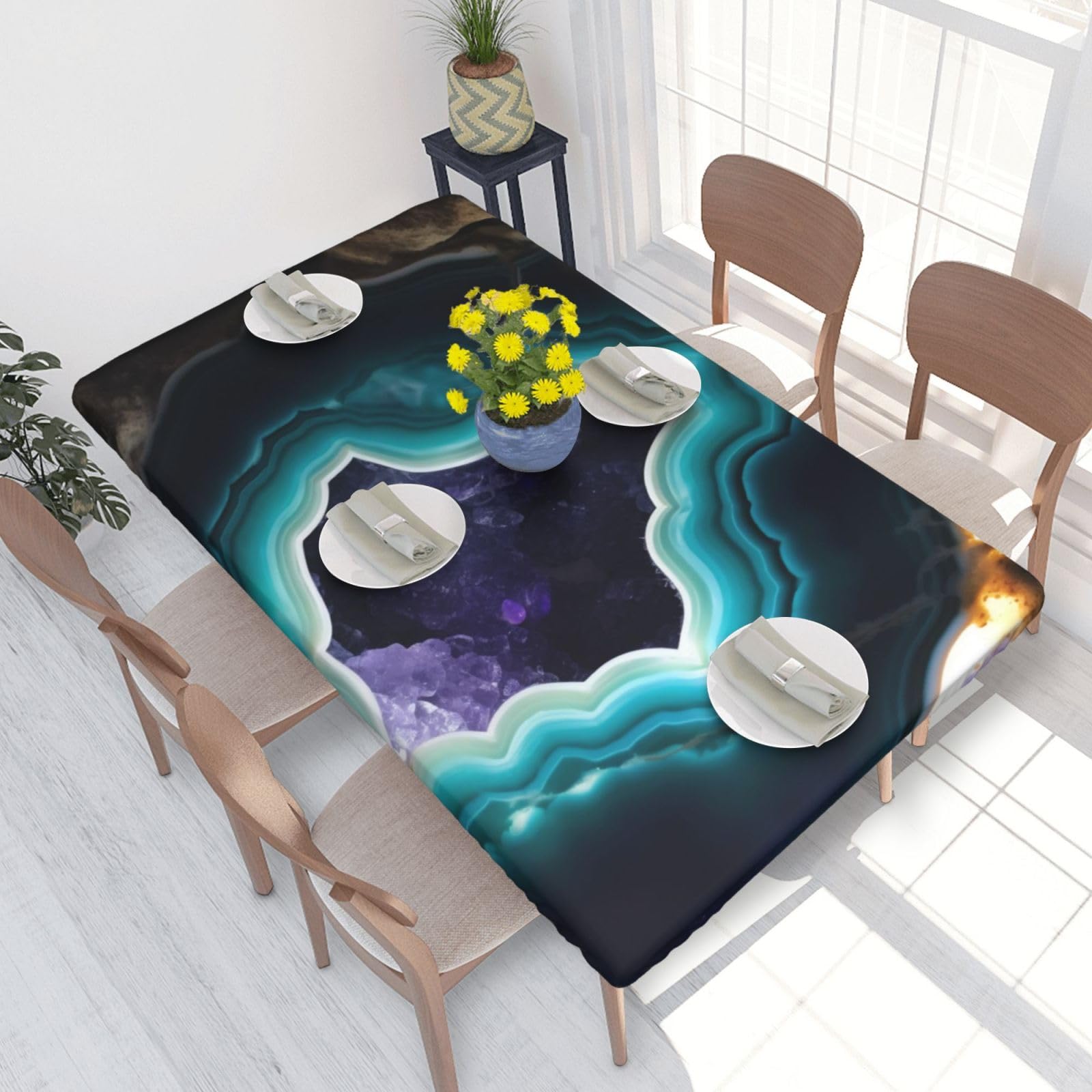 WPKJU Teal Agate Printed Tablecloths 4ft Rectangular Table Covers Washable Polyester Decorative Table Cloth for Dining Table Picnic Wedding