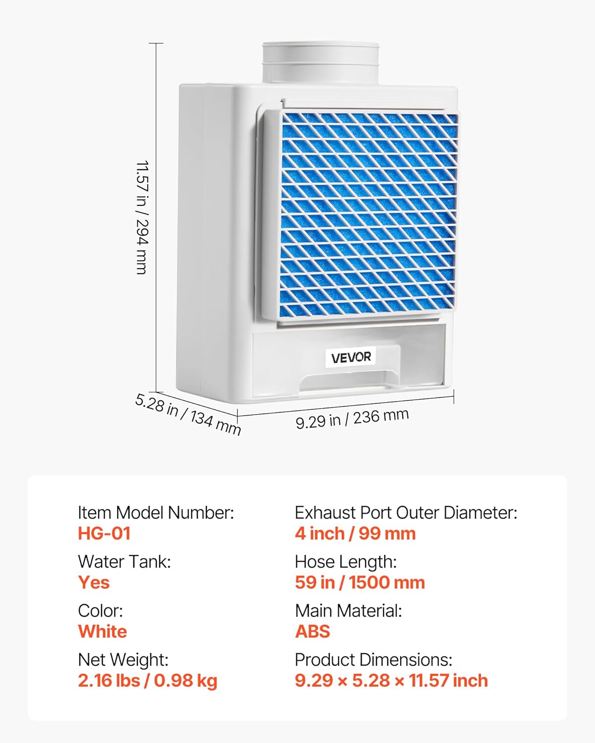 VEVOR 3-in-1 Indoor Dryer Vent Kit,Premium ABS Material with Water Drawer Fits 4 inch Exhaust Port, Smart Overheating Reminder Exhaust Hood & with 4 Purification Pads,For Electric Clothes Dryers