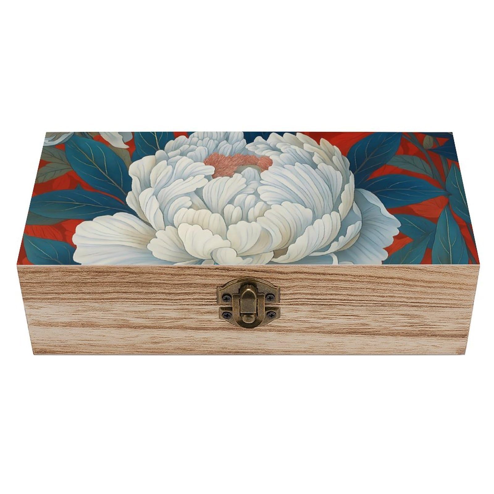 HLBSDM Chinoiserie Large White Peony Retro Wooden Storage Box Jewelry Art Gift Boxs Decorative Keepsake Boxes