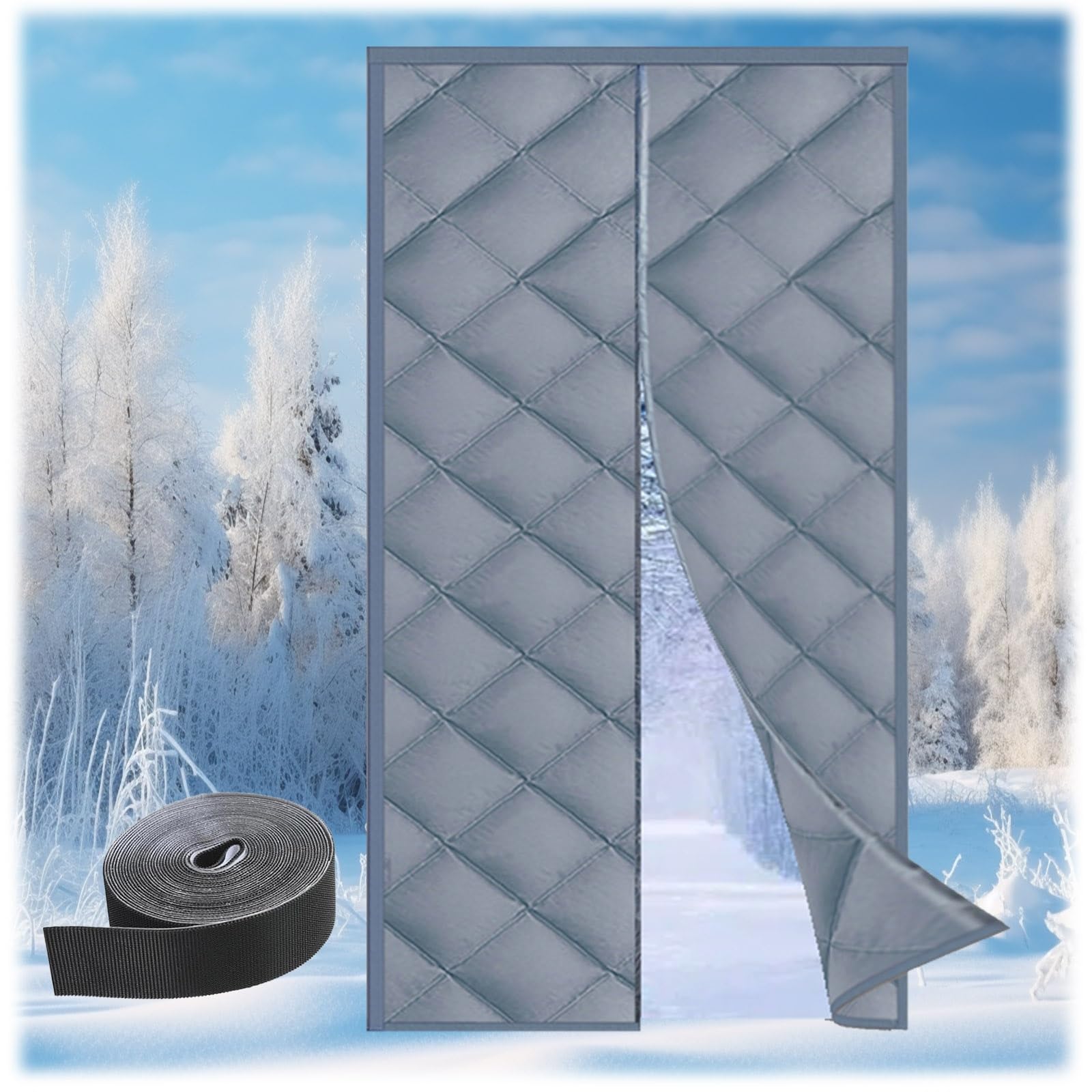 Rideau de porte isolant thermique magnétique imperméable haute densité gris 200x220