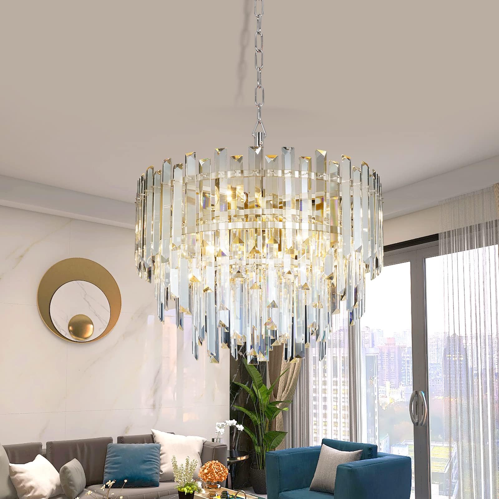 Lt-vt Chrome Crystal Chandelier Lighting 17.7'' for Dining Rooms ...