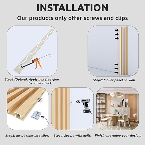 Miniatura 7 de WPC - Paneles de pared con listones, paneles de pared 3D de acento moderno, 8 piezas de 94.5 x 6.6 pulgadas, panel de pared de TV, dormitorio, sala