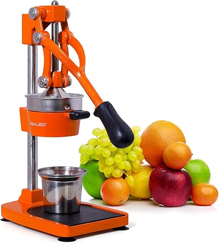 Manual Cast Iron Citrus Juicer,Commercial Hand Press,Heavy Duty Countertop Squeezer for Fresh Orange Lemon Juice,Easy to Use & Clean (Orange)