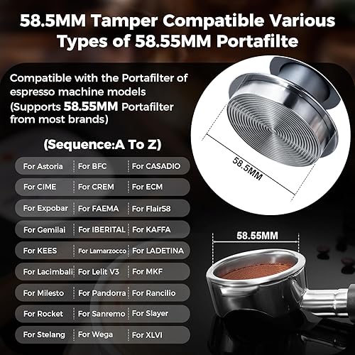 Miniatura 2 de IKAPE Tamper Espresso de 58.5 mm, tamper de café barista premium con resorte calibrado, 100% base de acero inoxidable compatible con máquina