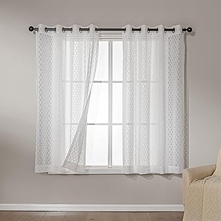 Amazon Basics Lace Sheer Curtains for Living Room and Bedroom, 2-Panel S...