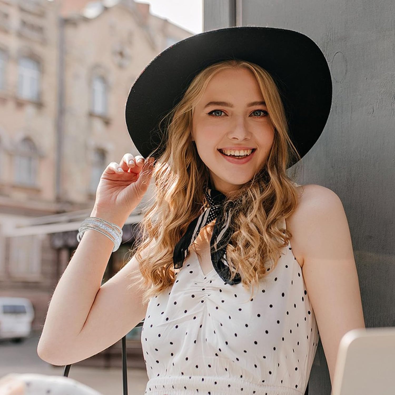 YBMYCM Bling MultiLayer Crystal Rhinestone Cuff Bracelet Gold Silver Cuff Bracelet for Women as Prom Party Wedding Dating Jewellery Accessory - Image 3