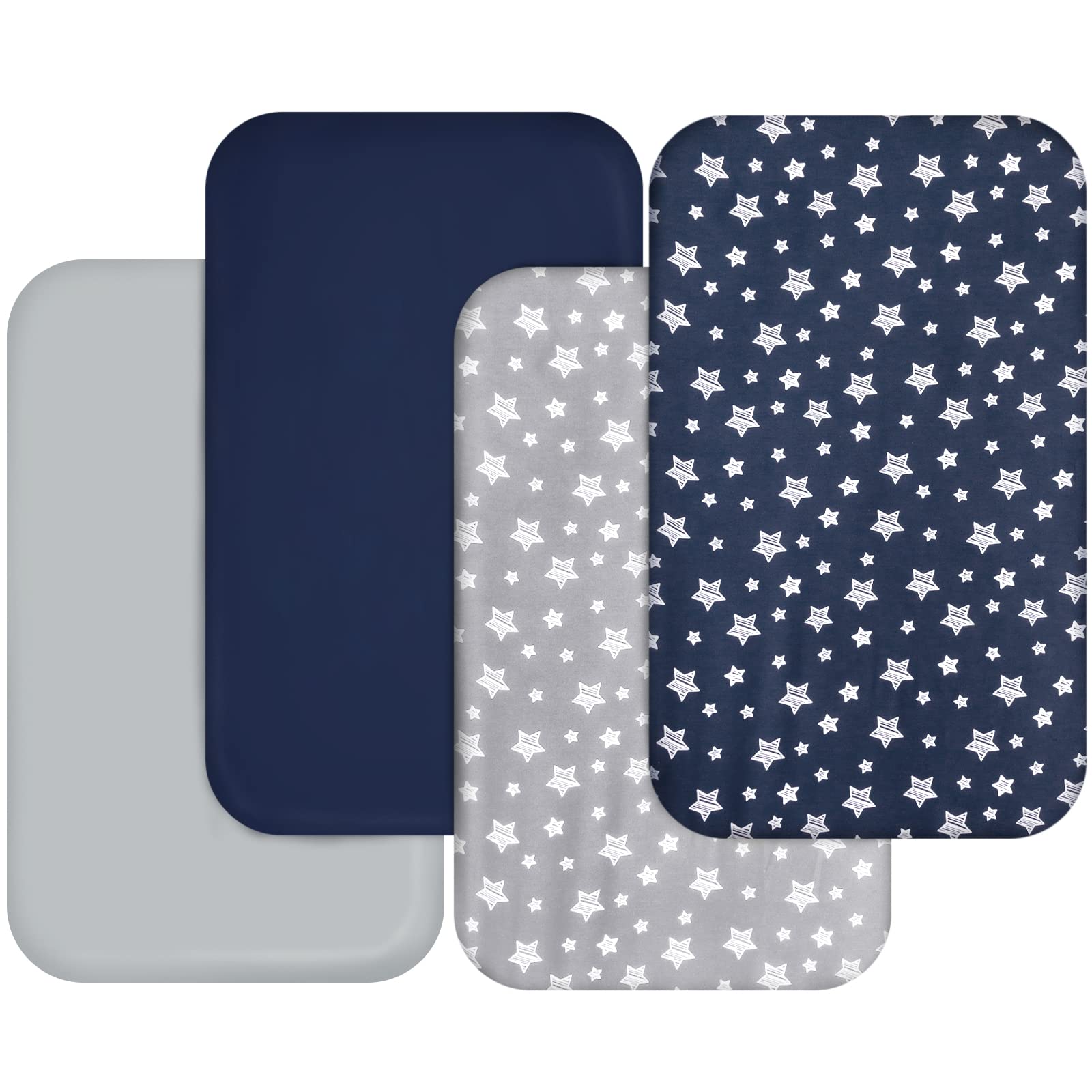 Moonsea Bassinet Sheets for Baby Boys Girls 4 Pack(33" x 20"), Compatible with Mika Micky, Baby Delight, Dream On Me, Koola Baby, AMKE and Other Rectangle Bassinet Mattress, Navy