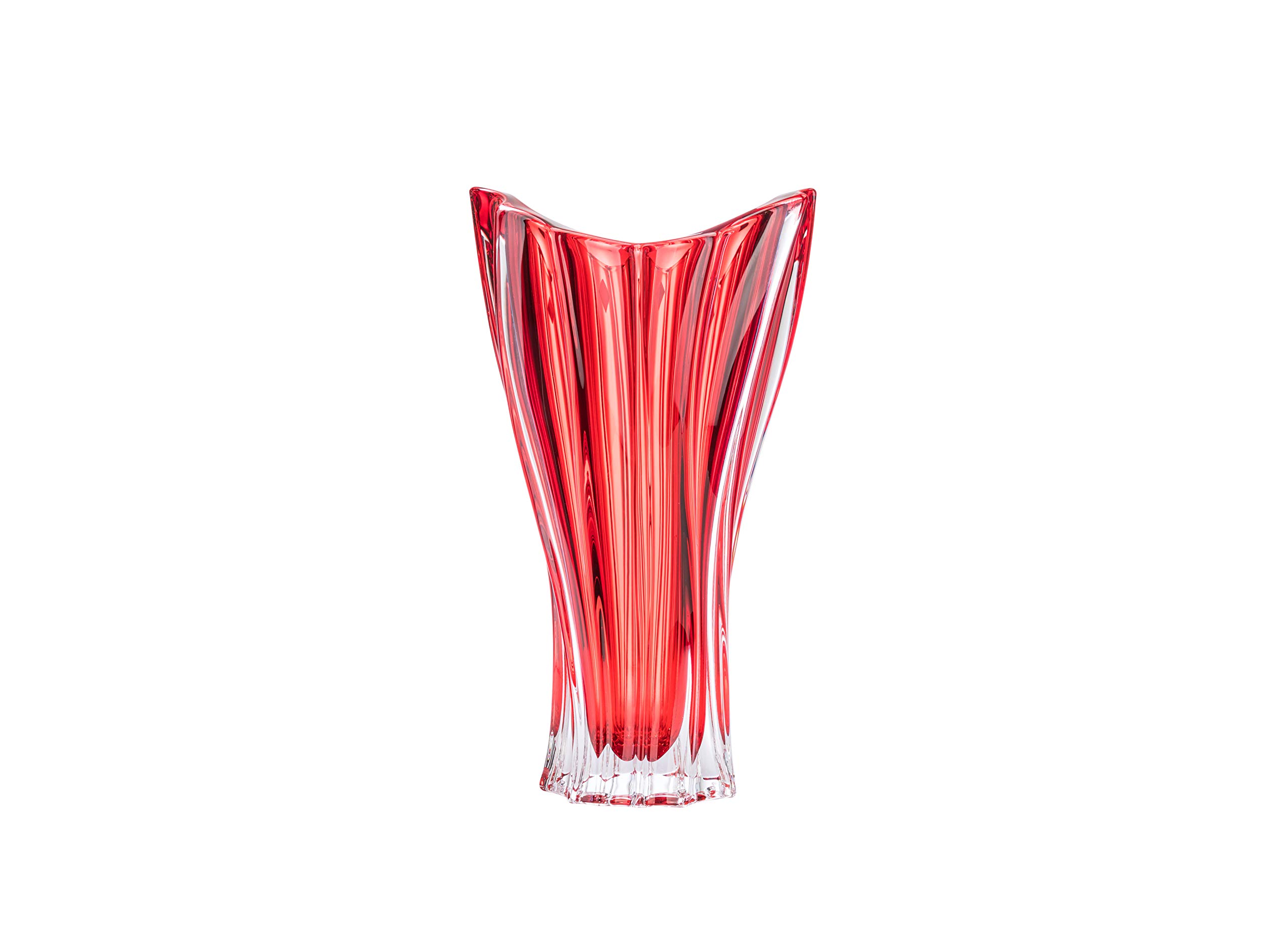 Bohemian Crystal AU52051, 12-1/2" Crystal Bud Vase, Plantica Red Sprayed Flower Jar