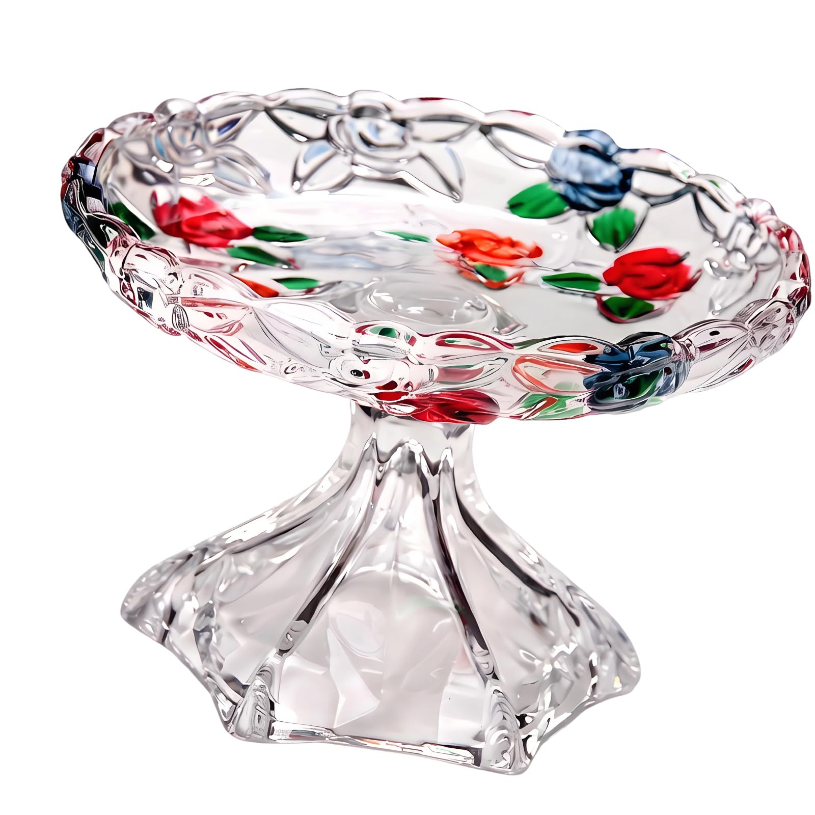 SXRQ Stylish Footed Glass Dessert Tray Cookie Plate with Intricate Rose Detailing Great for Entertaining Guests Fruit Plate