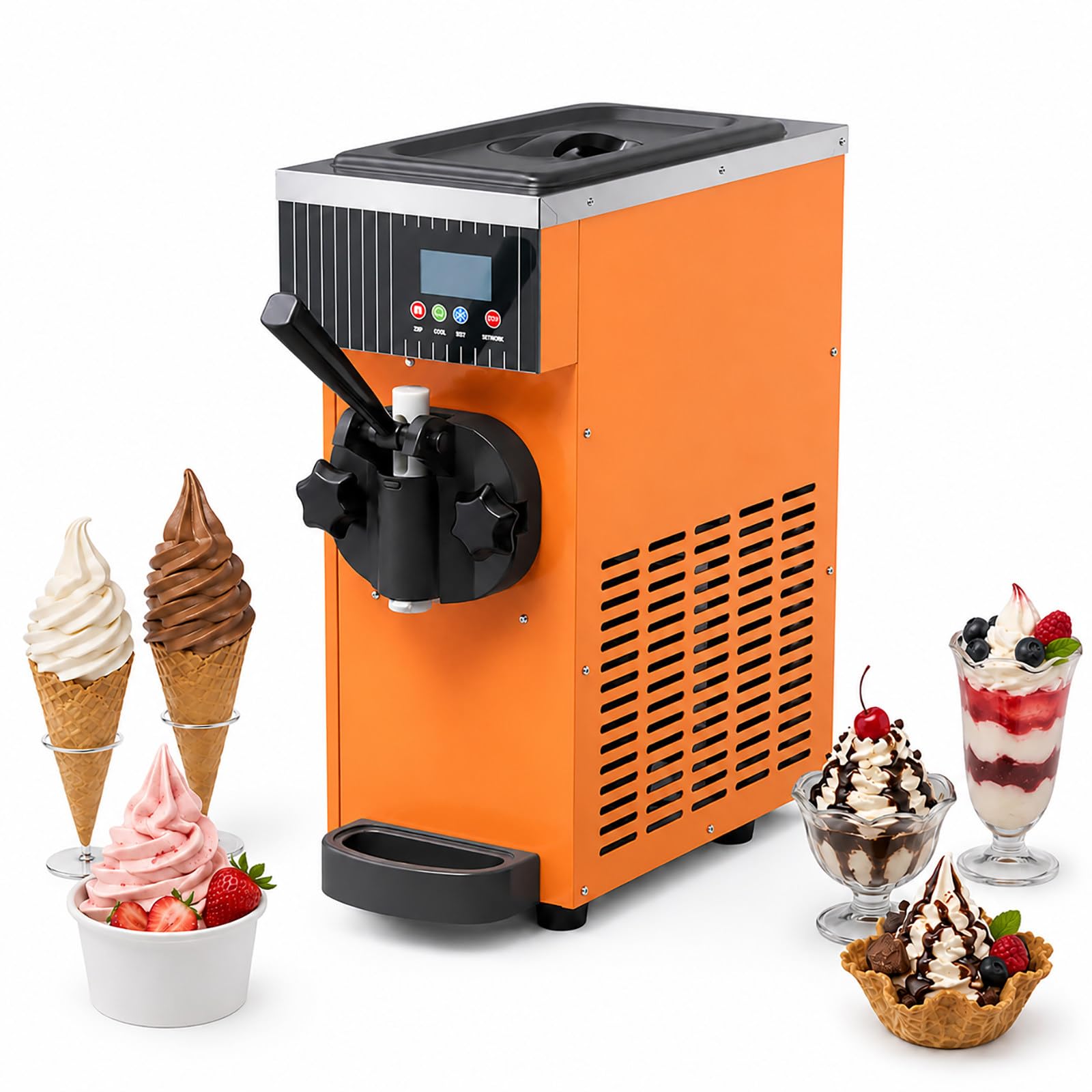 HCAUYNN Ice Cream Machine Commercial, Soft Serve Ice Cream Machine with Fast Cooling System, Auto Cleaning, 2.5L Hopper, Professional Ice Cream Maker Yellow-220V