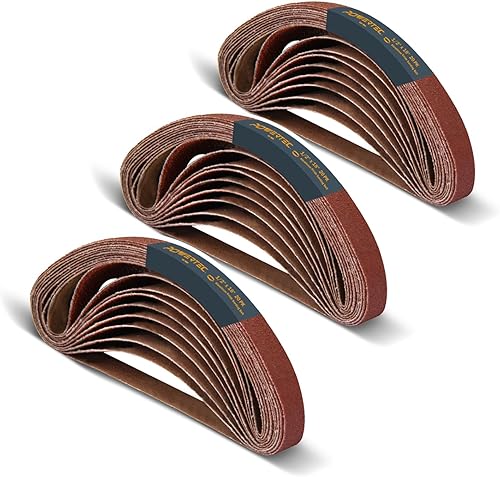 Miniatura 8 de POWERTEC Correas de lijado de 1/2 x 18 pulgadas, 20 unidades, banda de óxido de aluminio de grano 80 para lijadora de banda de archivos de aire