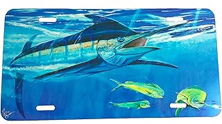 Lobo Lures Blue Marlin & Mahi Mahi Fishing Vanity License Plate Art Big Game Marlin Mahi and Tuna Fishing Aluminum License Plate