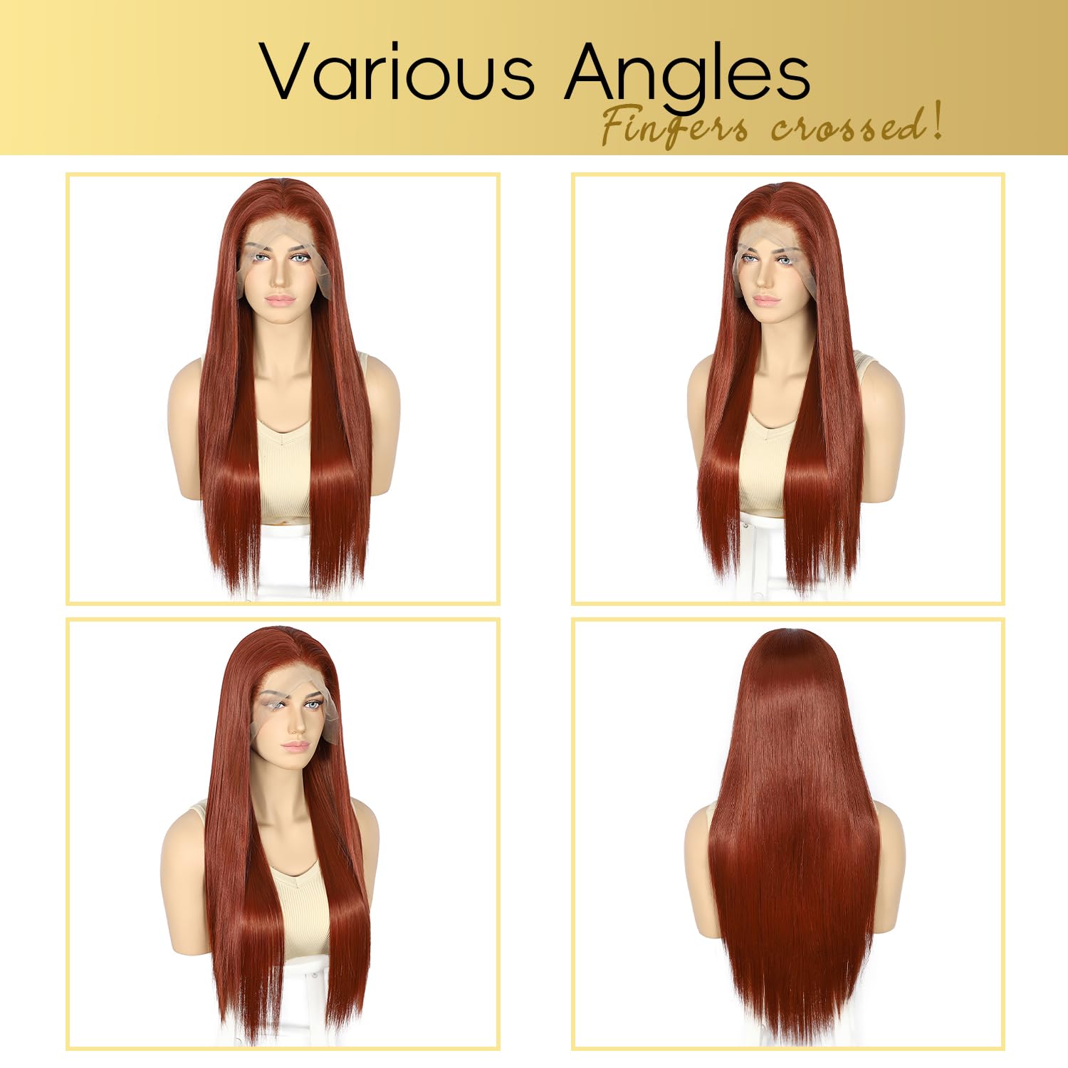 SOMIARIK Wear and Go Glueless Lace Front Wig 13×6 Copper Red Synthetic Natural Straight Hairline Hair Natural Hairline Daily Lace Front Wigs 26 Inch - Image 4