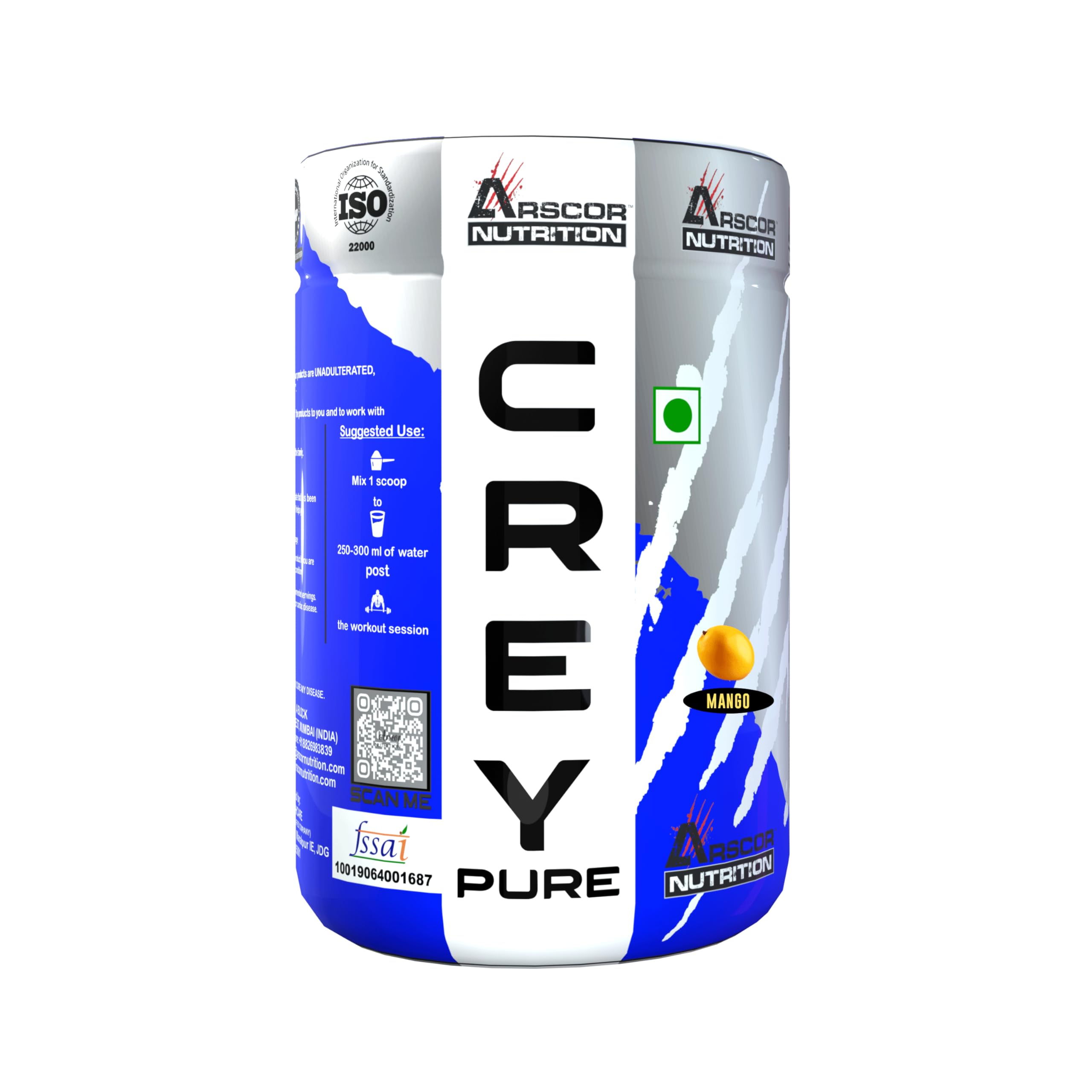 Arscor's Creypure Pure Creatine Monohydrate Powder | Micronized & HPLC-Tested | Creatine Powder | Pre Workout & Gym Supplement | Non-GMO & Gluten-Free (300 gm, Mango)-picture-27