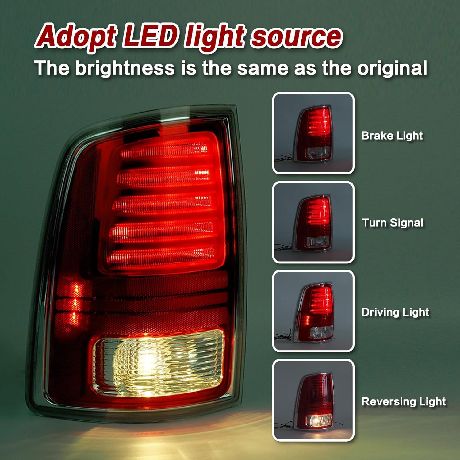 LED Tail Lights Compatible with 2014-2018 Dodge Ram 1500 2500 3500 Rear Lights Assemblies with LED Bulbs and Harness Replacement OEM 68093079AC CH2800203 (Red Chrome, LH)