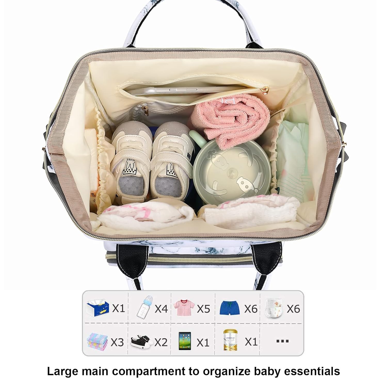 Diaper Bag Backpack for Baby Girls, Mom Waterproof Large Nappy Bags for Women (Marble)