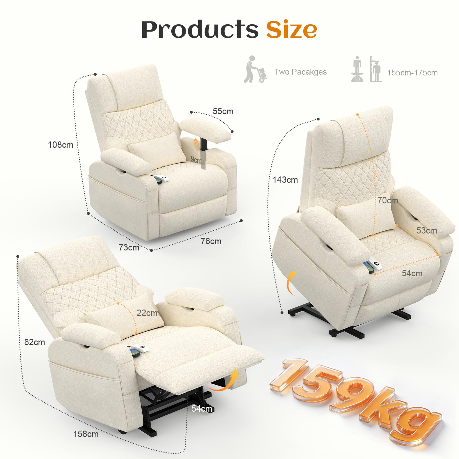 Relaxsessel Fernsehsessel Elektrischer Massagesessel mit Wärmefunktion,3D Verstellbare Armlehnen, Zusätzliche Lendenwirbelstütze,TYP C&USB-Anschlüsse,4 Aufbewahrungstaschen,TV Sessel für Heimkino