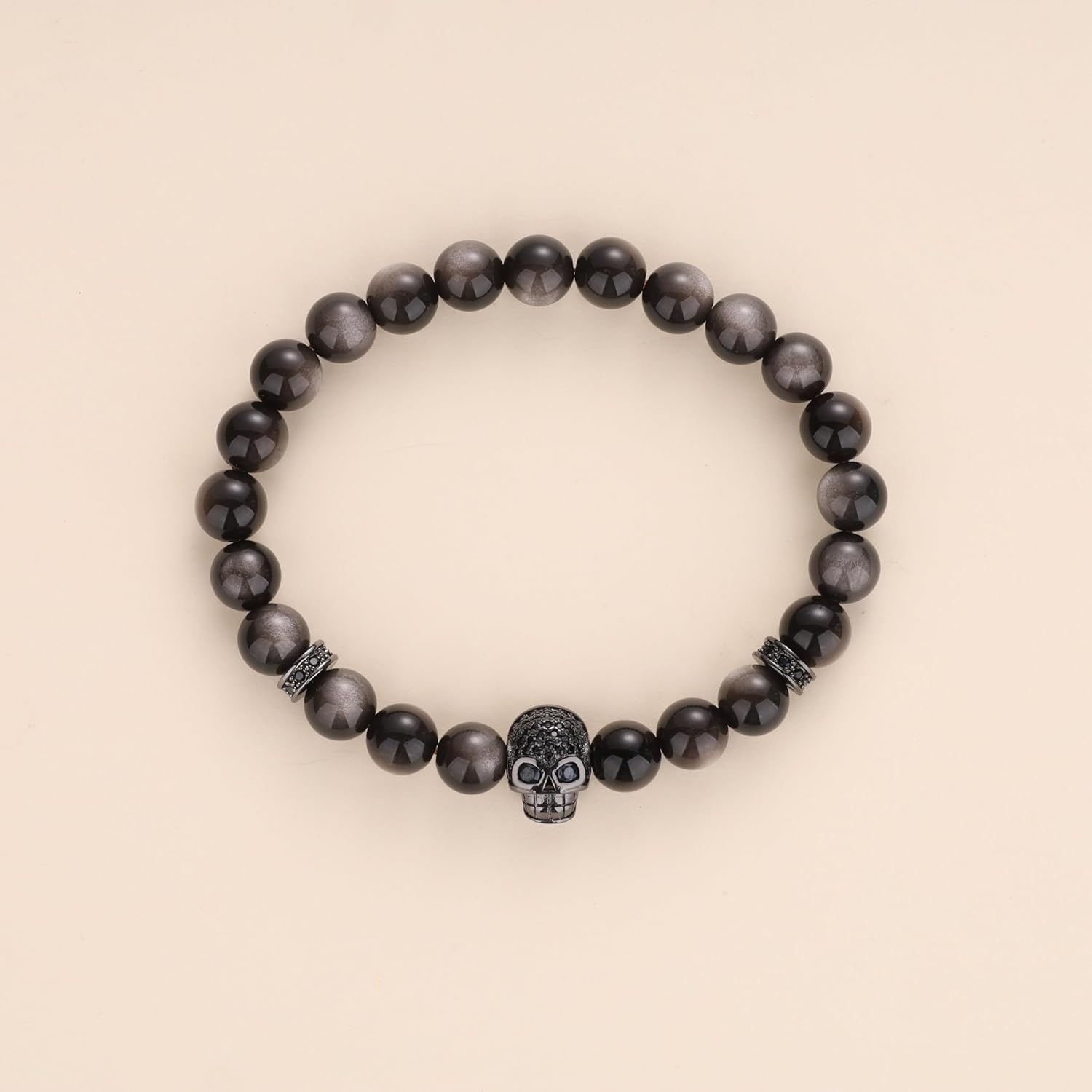 COAI Stone Beaded Bracelet Skull Bracelet for Men Women, Obsidian, Black Tourmaline, Onyx