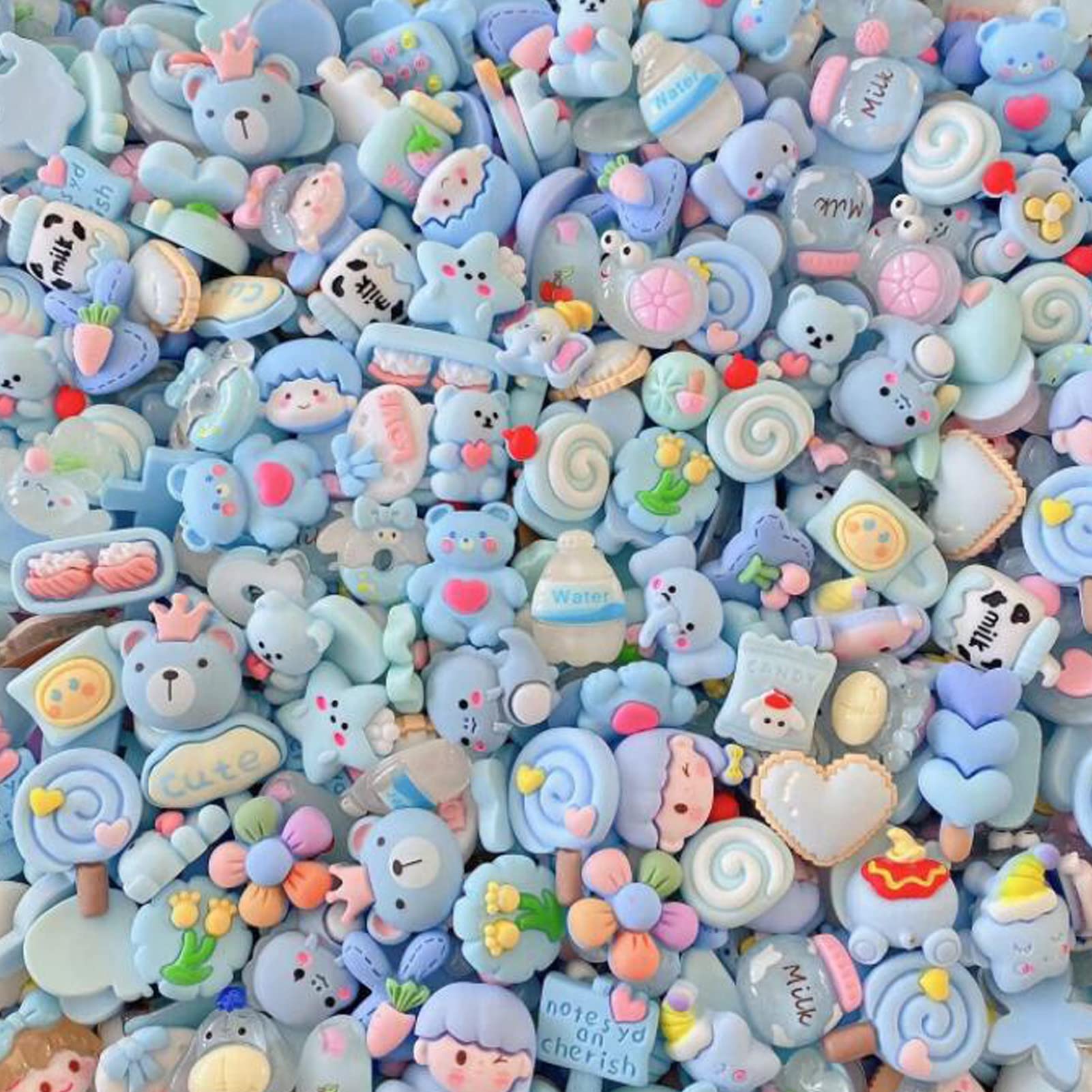 Halloluck50 Pcs Cute Slime Charms Easter DIY Craft Making Resin Jewery Making Kit, Resin Flatback Slime Beads Making Supplies for DIY Scrapbooking Crafts (Blue)