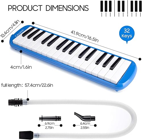Vista 46 de CAHAYA Melodica Instrument 32 Teclas: Boquilla de doble tubo de aire Piano Teclado Instrumento musical Regalo con bolsa de transporte Beige Azul 32