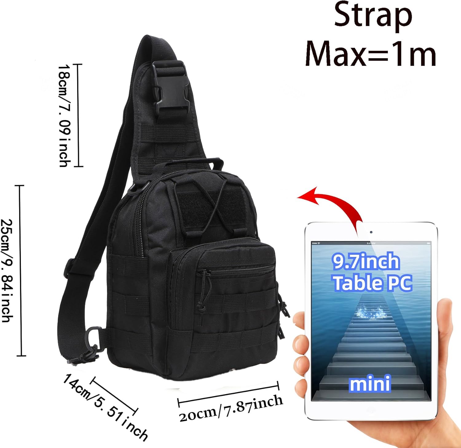 Outdoor Tactical Bag Backpack Military Sport Bag Pack Sling Shoulder Bags for Everyday and Outdoor Adventures (Black) - Image 3