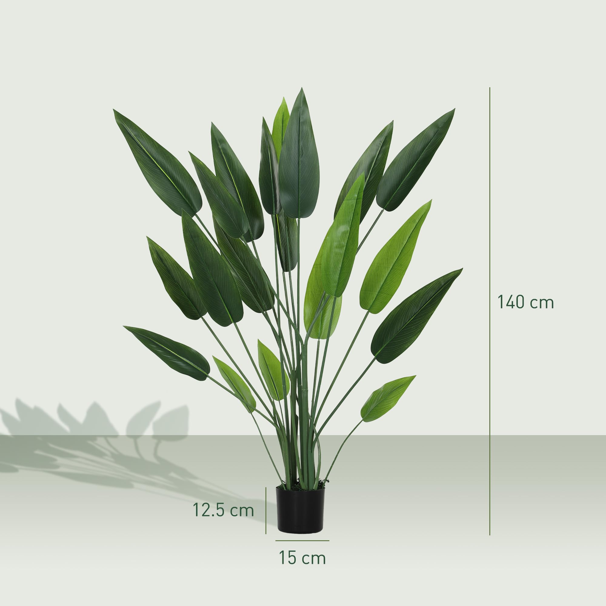 HOMCOM Pianta Artificiale Verde di Uccello del Paradiso, 20 Foglie, 140 cm